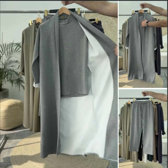 Winters Long Gown Style 3-Pcs Co-Ord Suit.