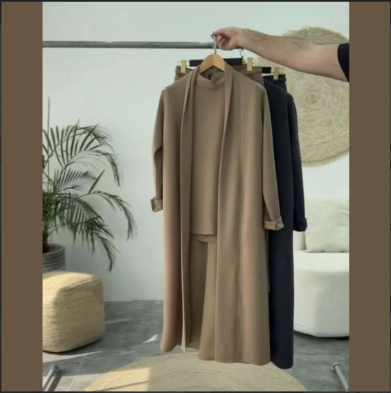 Winters Long Gown Style 3-Pcs Co-Ord Suit.