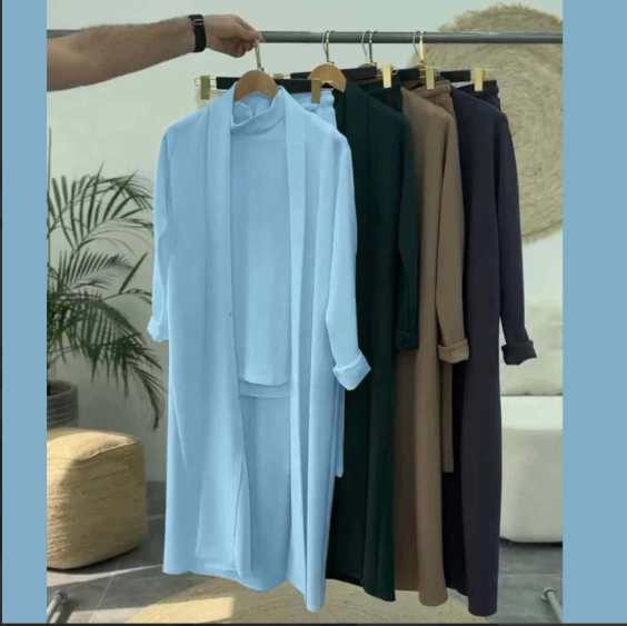 Winters Long Gown Style 3-Pcs Co-Ord Suit.