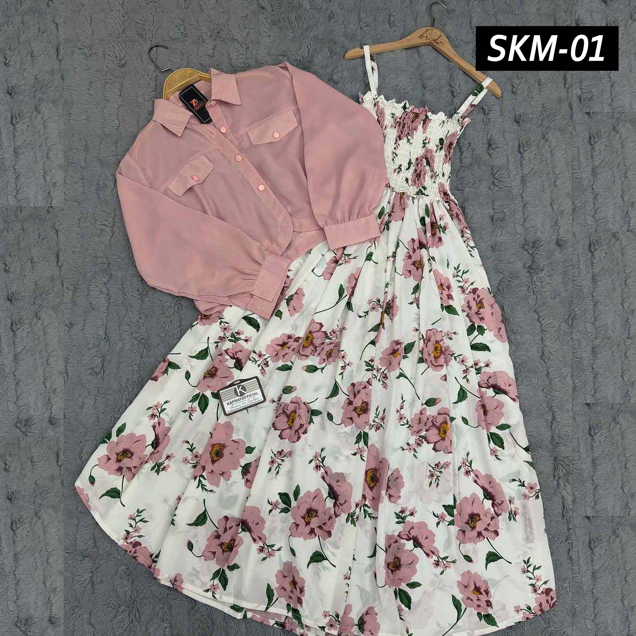 Short Koti & Printed Smoky Maxi Style Western 2-Pcs Stiched Suit. SKM-01