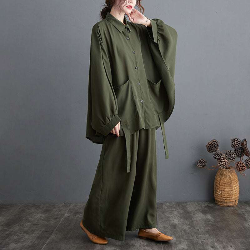 Mustard Korean Batwing-Style Double Pocket 2-Pcs Co-Ord Set.