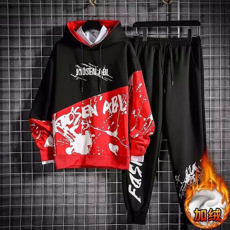 Red-Black Kidsen ABL Casual Hoodie Style 2-Pcs Winter Tracksuit.