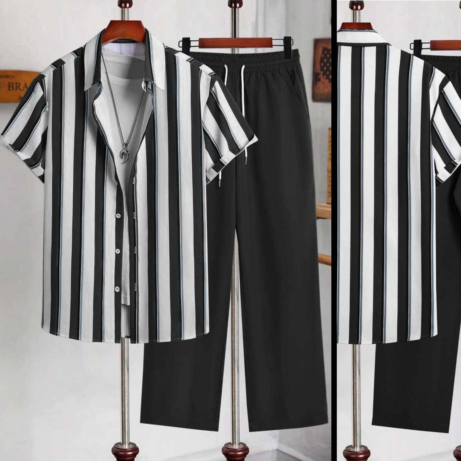 Stripe Printed Shirt Style  Dry-Fit 2-Pcs Summer Suit. MS3D-51