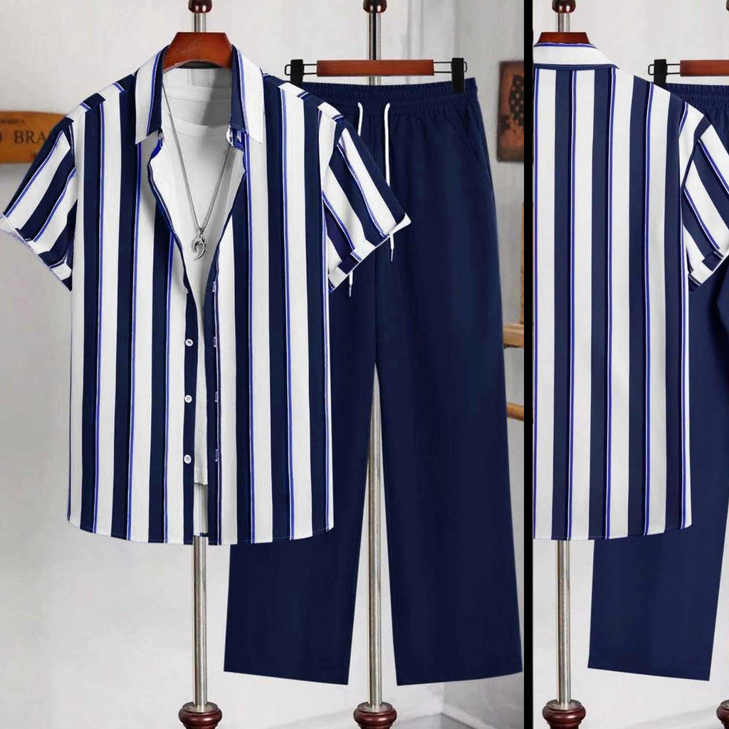 Stripe Printed Shirt Style  Dry-Fit 2-Pcs Summer Suit. MS3D-51