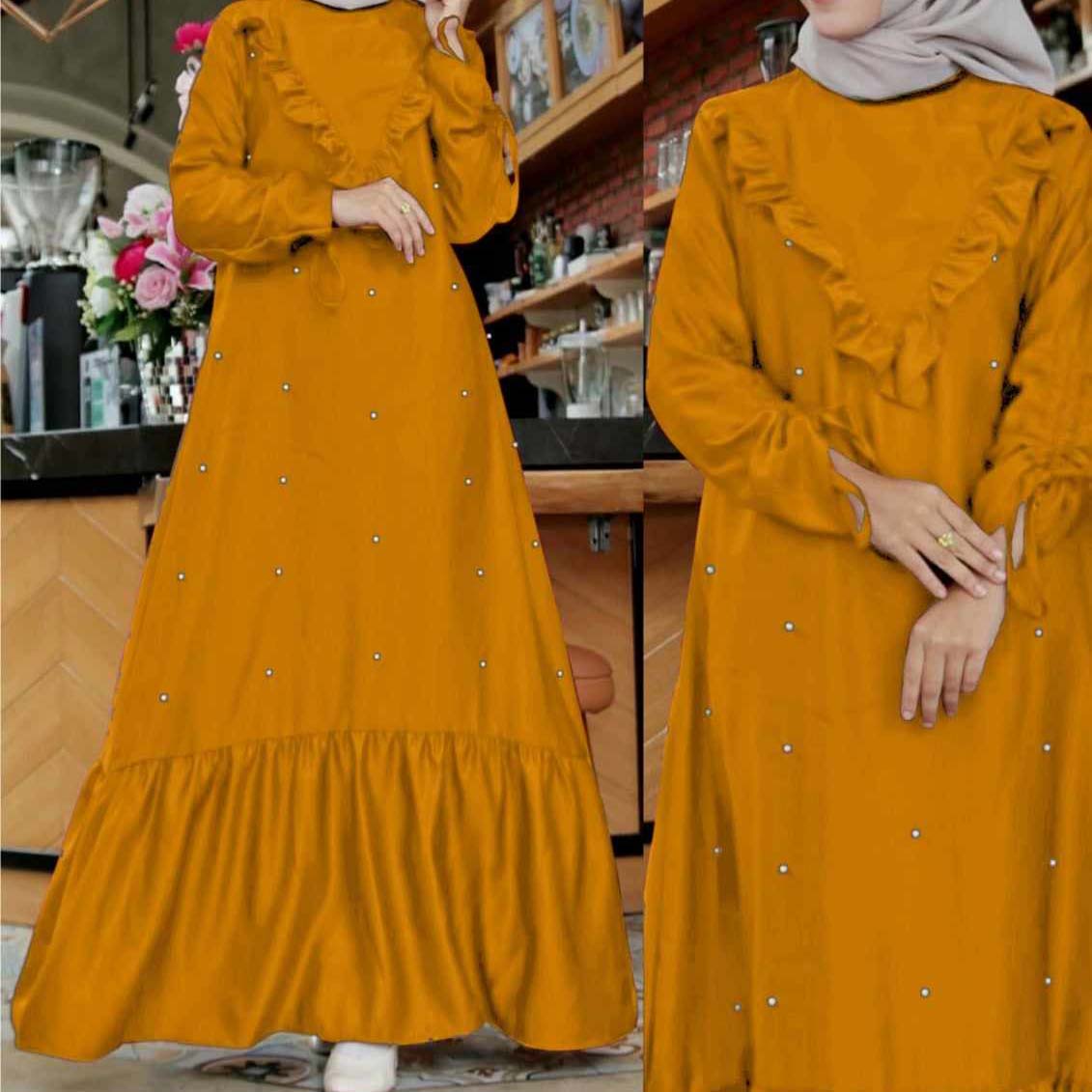 Turkish Style Pearls Work Long Heavy Flair Maxi.