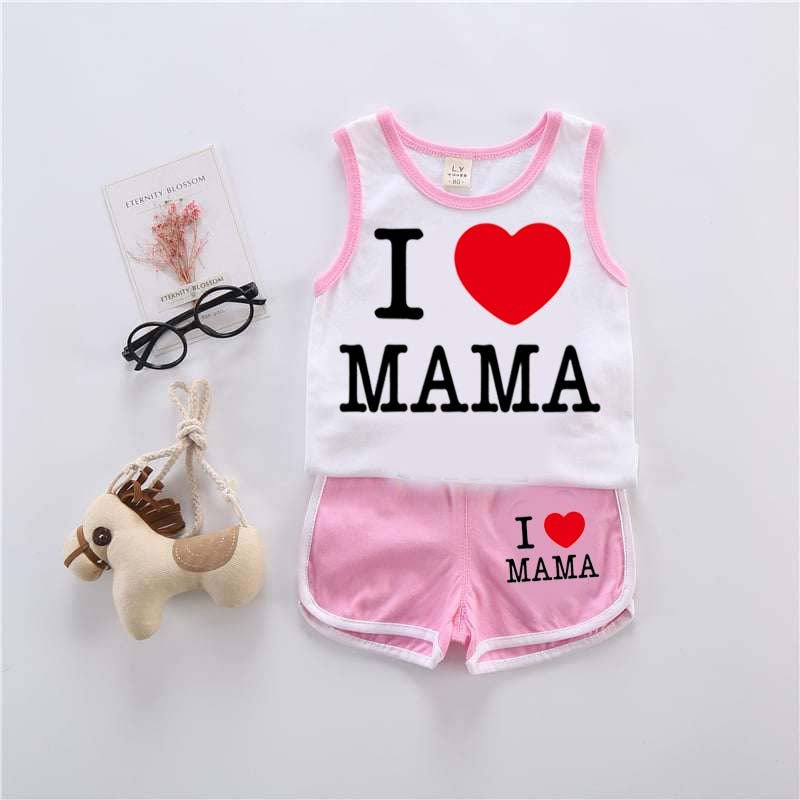 I Love MAMA Kids Sando Style 2-Pcs Summer Suit. (SD+SH)