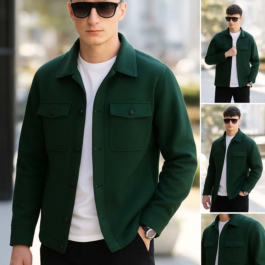 4-Pocket Collar Style Casual Fleece Winter Button Jacket. MWJ-401