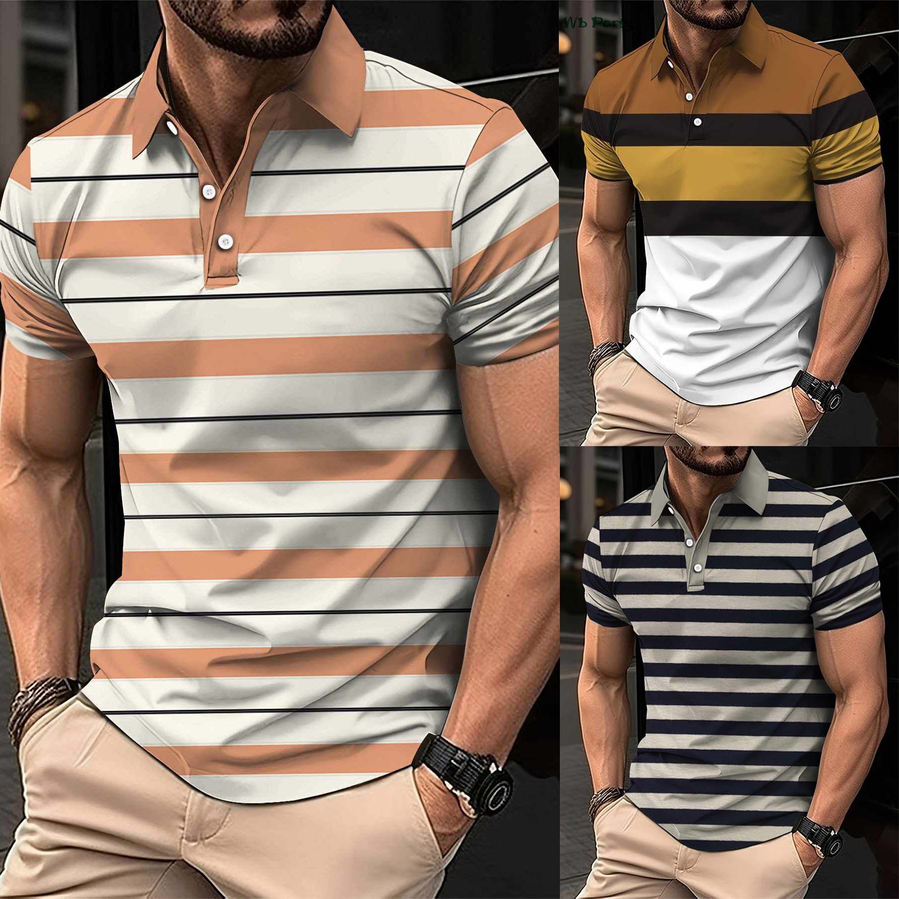 Bundle Of 3 Dry-Fit 3D Stripe Printed Style Half-Sleeve Polo Summer Tshirt's. MS3DP-107+109+110