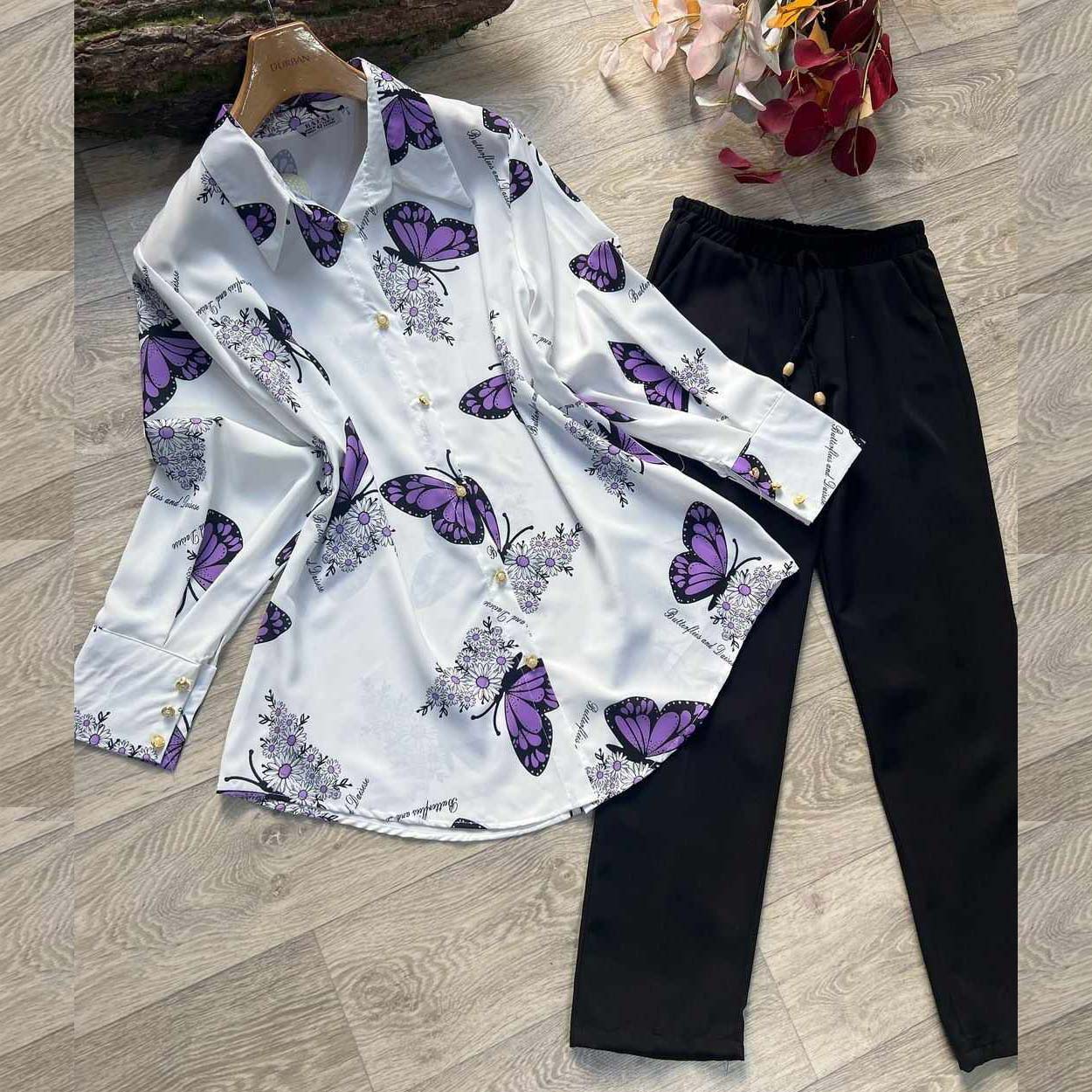 Butterfly Printed 2-Pcs Turkish Co-Ord Set For Winter's.