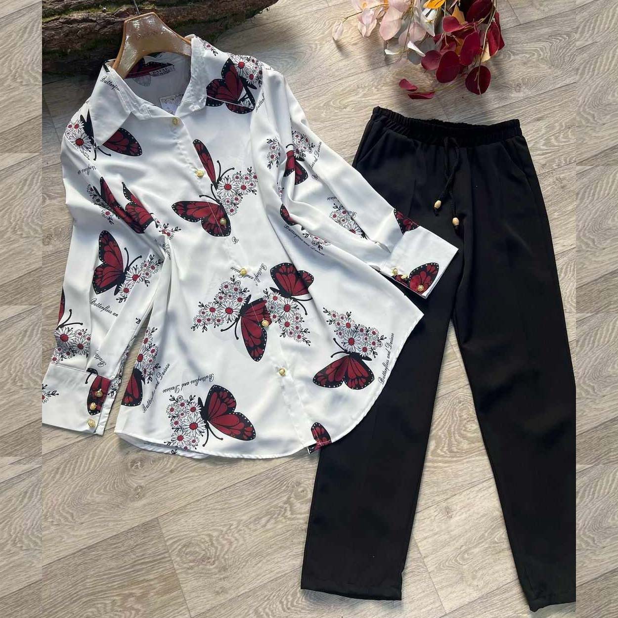 Butterfly Printed 2-Pcs Turkish Co-Ord Set For Winter's.
