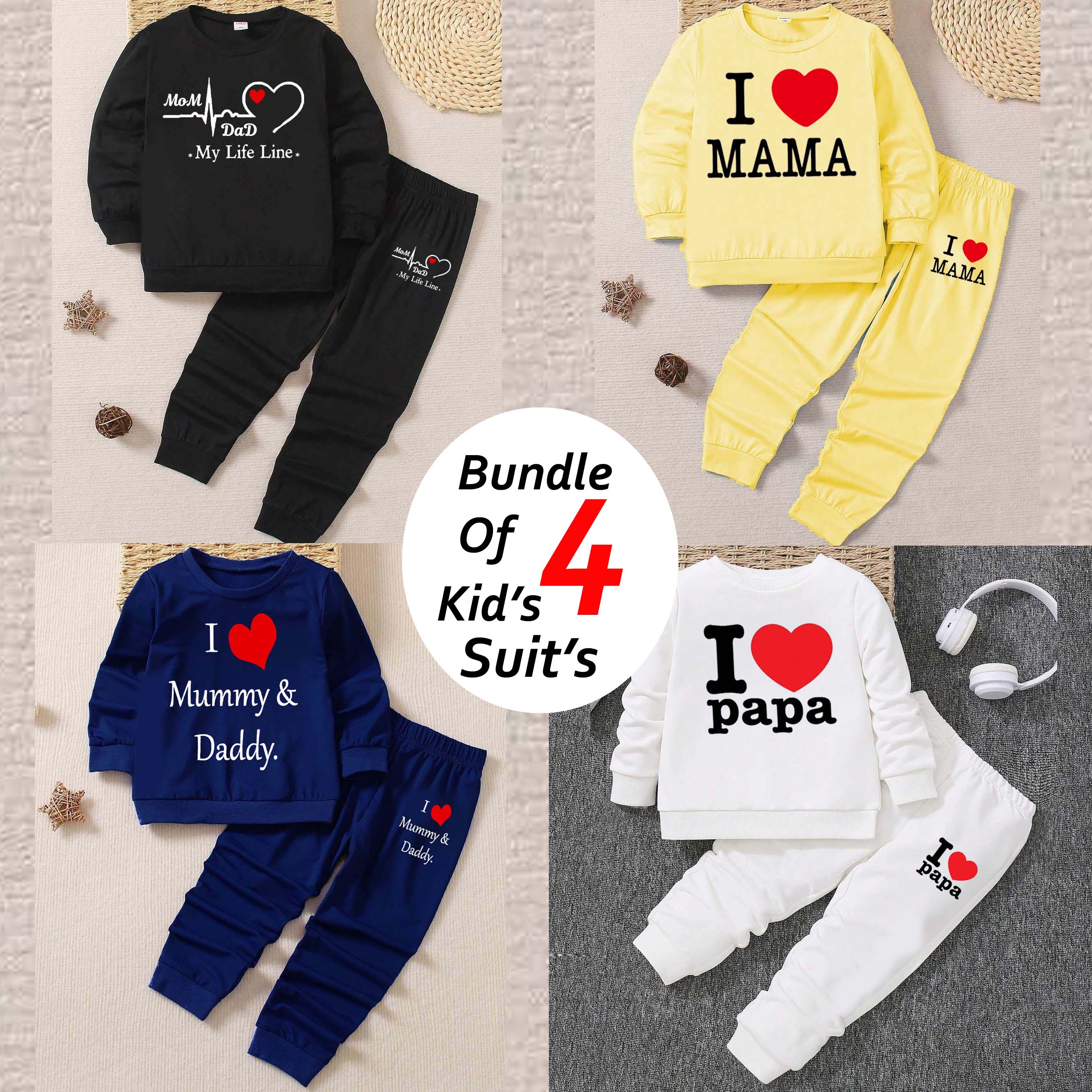 Bundle Of 4 Kids Sweat Style 2-Pcs Summer Suit. (FTS+TR) (Clearance-Sale)