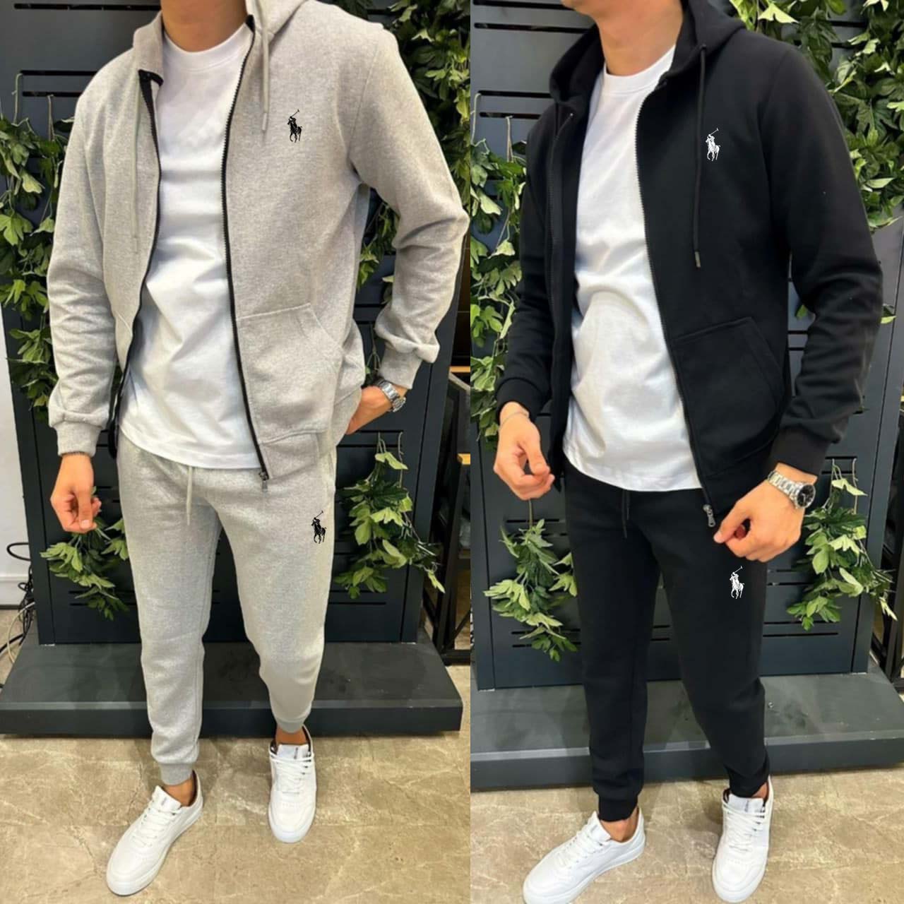 Bundle Of 2 Hoodie Style 2-Pcs Premium Quality Winter Tracksuit's. Black-Grey