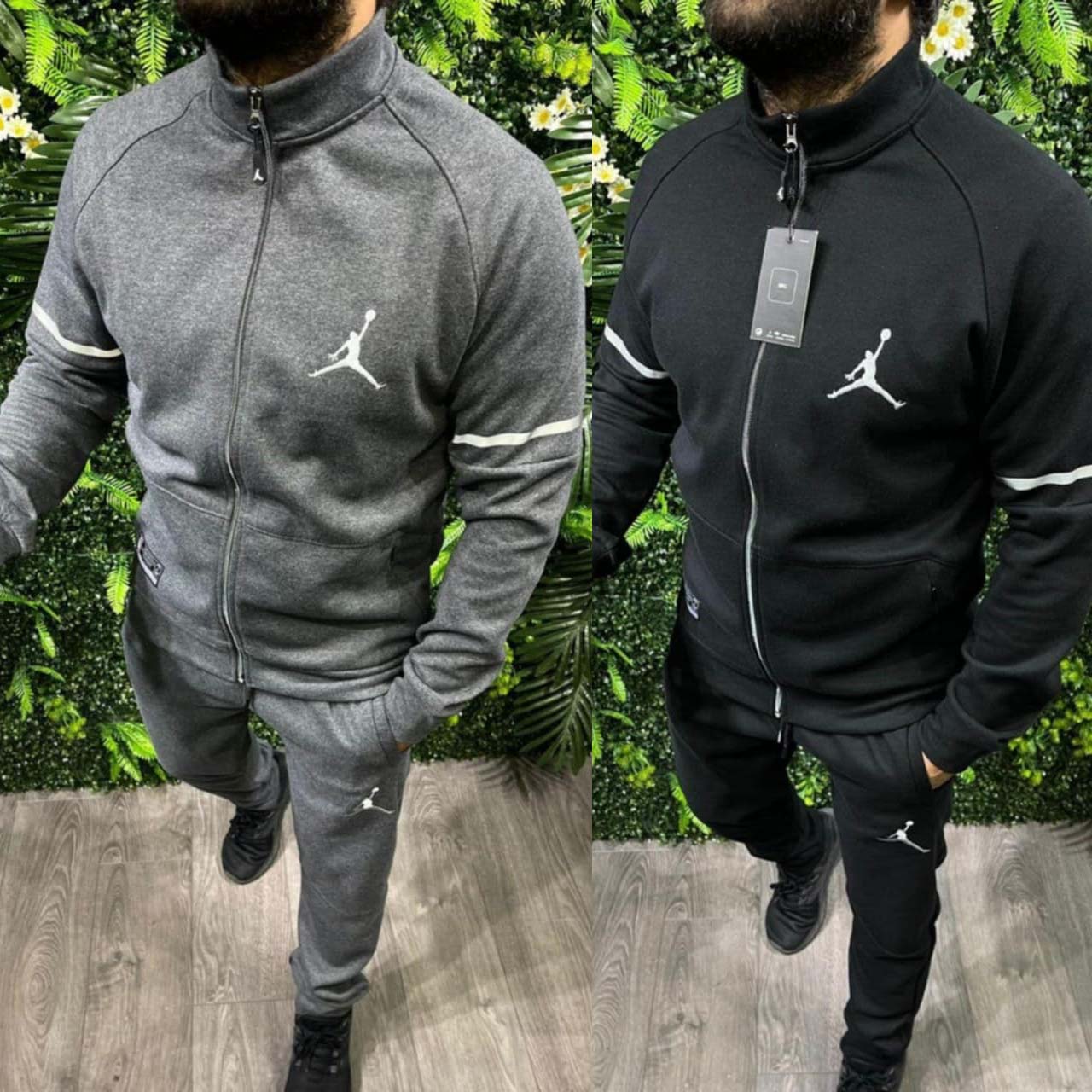 Bundle Of 2 Jacket Style 2-Pcs Premium Quality Winter Tracksuit's. Black-Grey