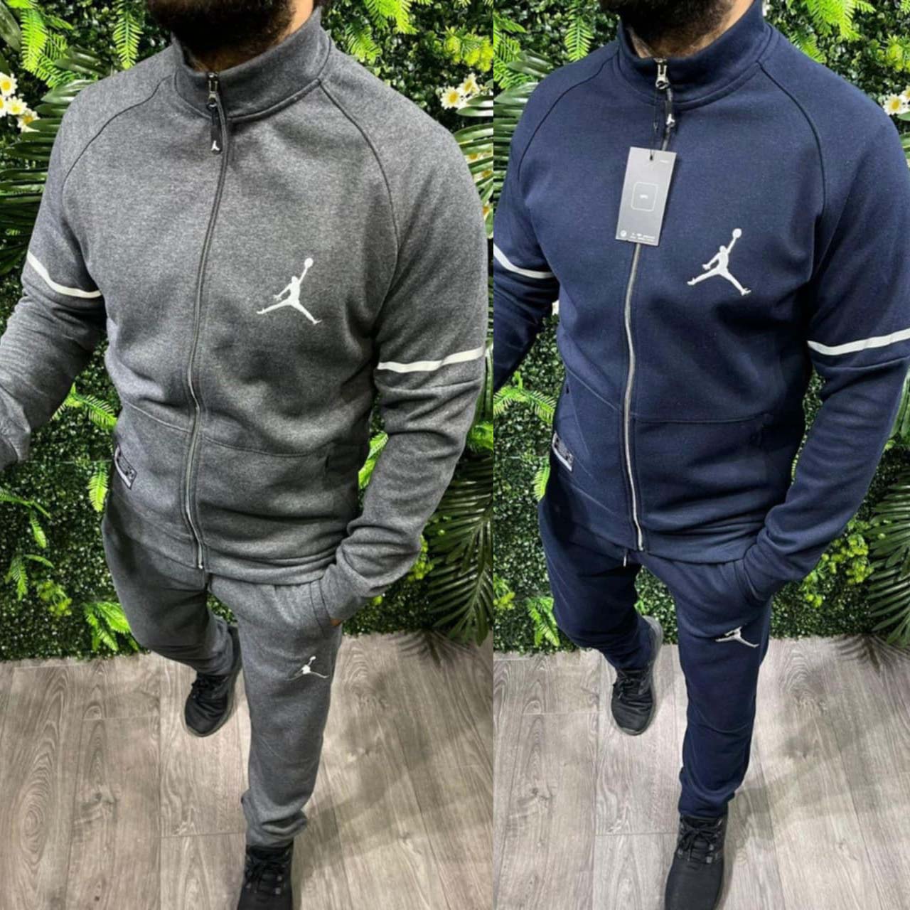 Bundle Of 2 Jacket Style 2-Pcs Premium Quality Winter Tracksuit's. Blue-Grey