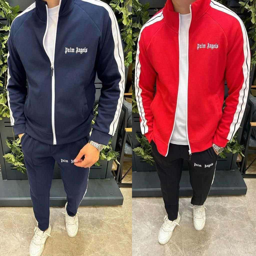 Bundle Of 2 Jacket 3-Stripe Style 2-Pcs Premium Quality Winter Tracksuit's. Blue-Red