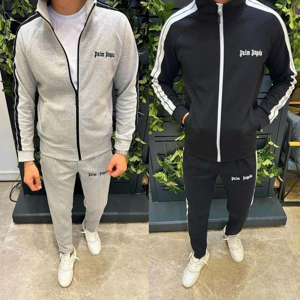 Bundle Of 2 Jacket 3-Stripe Style 2-Pcs Premium Quality Winter Tracksuit's. Black-Grey