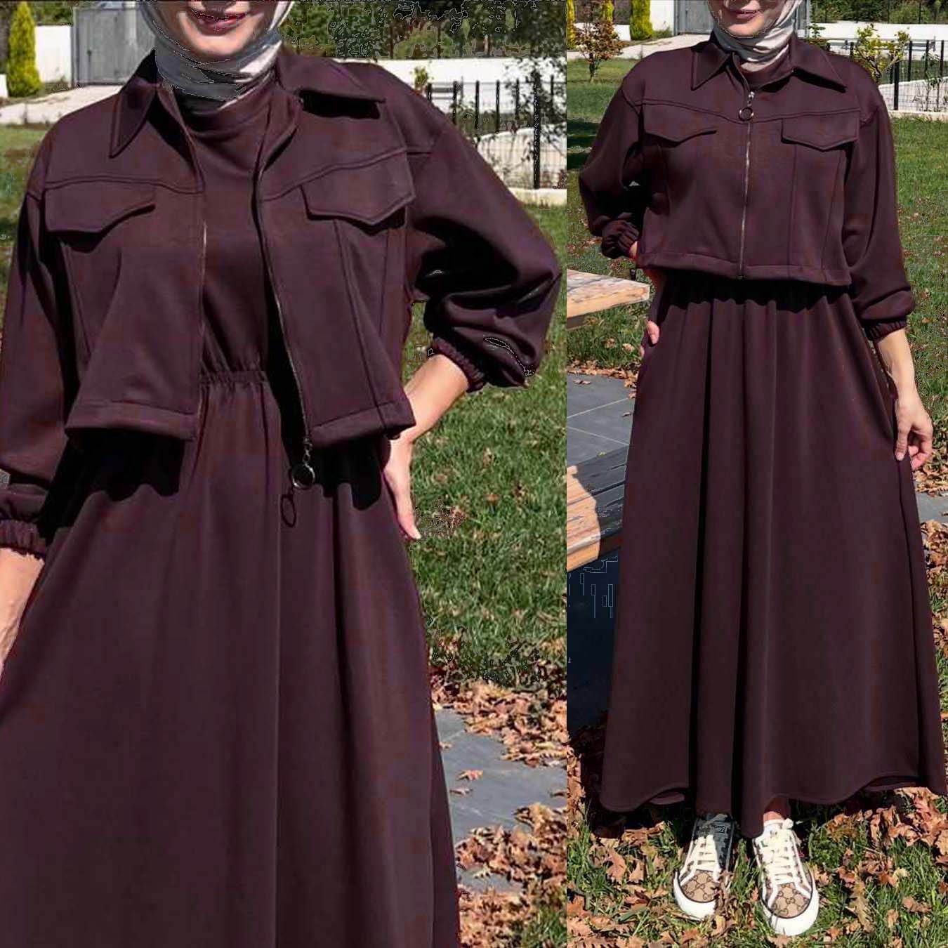 Drop Shoulder Short Jacket Maxi Style 2-Pcs Winter Co-Ord Set. WWTS-15